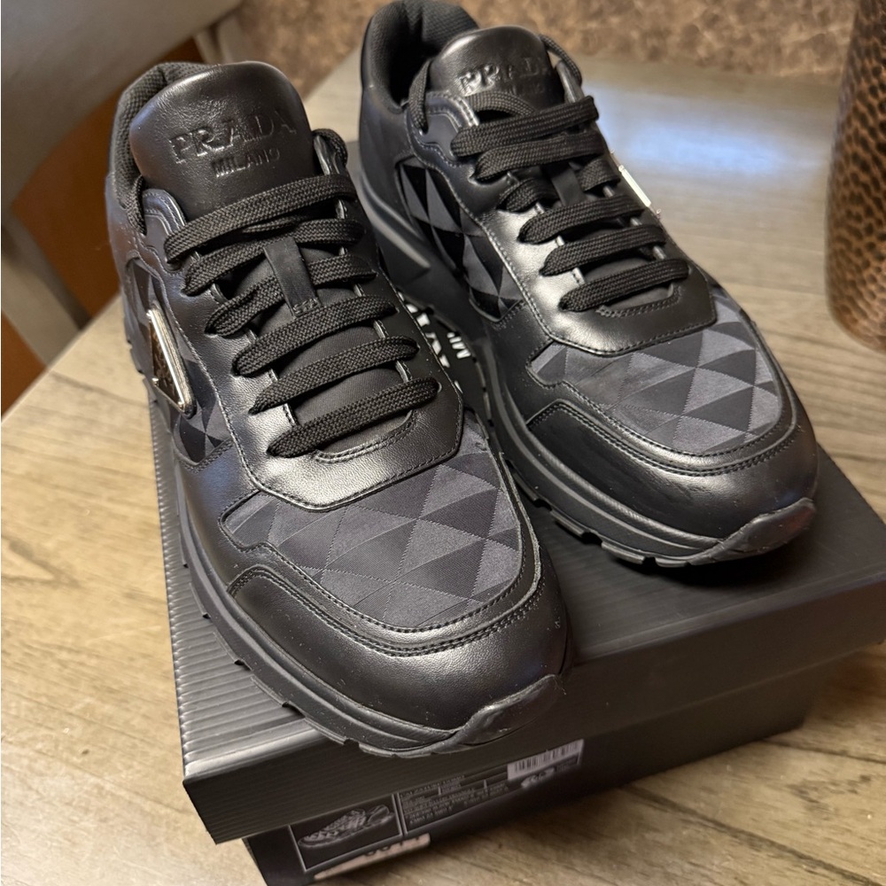 Prada Men's Geometric Black Sneakers